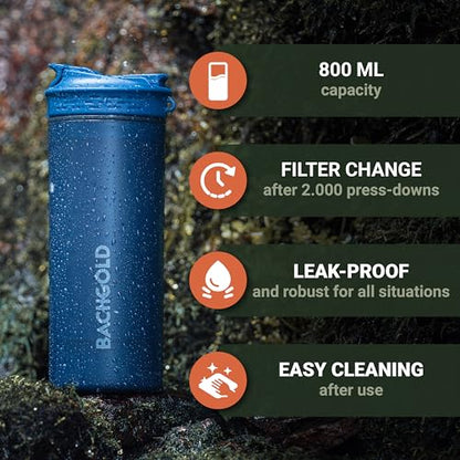 Bachgold® Professional Outdoor Water Filter Bottle XL [800 ml] with 2000 L Filter Capacity I Removes 99.99% of All Bacteria and Filters Viruses, Particles and Heavy Metals I Blackout and Crisis Proof