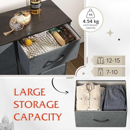 WLIVE Chest of Drawers, 6 Fabric Drawers Cabinet with Easy Pull Handle, Wood Top and Sturdy Steel Frame for Bedroom, Living Room, Black Walnut