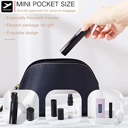 AsaNana Perfume Atomiser, Refillable & Travel Size Perfume Bottle, Leaking Proof,Bottom Pump without Funnel, Luxurious Small women and men, 5ml (CLa-2P(Black&Black))