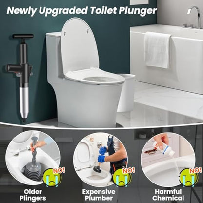 LightingWill High Pressure Toilet Plunger Set, Toilet Unblocker Heavy Duty with A Holder and 4 Replaceable Heads, Toilet Unblocker Tools for Unblocking Toilet Bathtub Shower Floor Drain and Pipe Clog