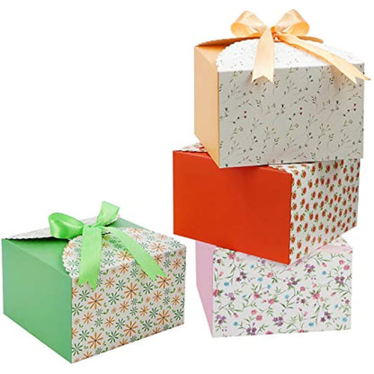 Belle Vous Scalloped Paper Square Gift Boxes with Ribbon (20 Pack) - 14.7 x 14.7 x 9.4cm/5.78 x 5.78 x 3.7 Inches - Small Boxes for DIY Wedding and Party Gifts/Favours, Handmade Soap & Candy