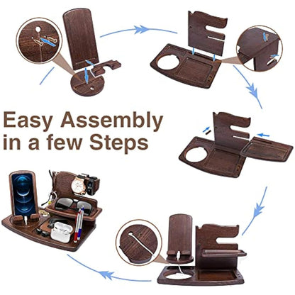 Gifts for Men Bedside Organiser Wood Phone Docking Station Dad Birthday Gifts for Him Nightstand Key Wallet Watch Stand Mens Gifts for Xmas Presents for Dad Husband Boyfriend Anniversary & Christmas