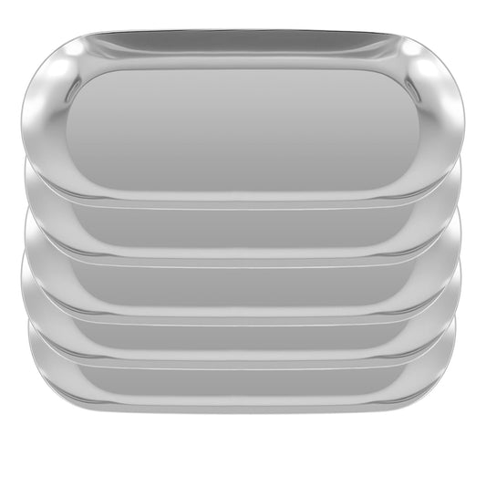 YUENPUN 5 PCS Stainless Steel Oval Silver Trays, 23 x 9cm Metal Mirror Trays, Jewellery Cosmetic Vanity Tray for Makeup, Small Item Storage