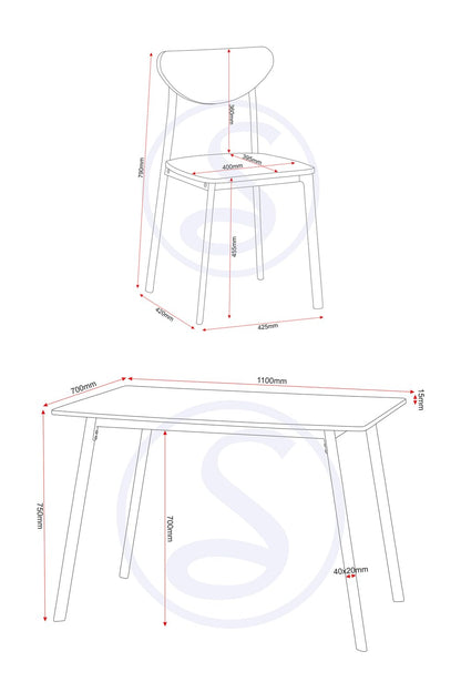 Seconique Riley Large Dining Set with 4 Dining Chairs,White/Light Oak