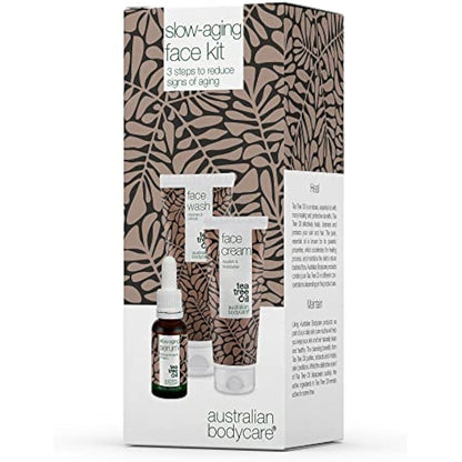 Slow-Aging Face Kit with Tea Tree Oil - Face Wash, Face Cream, and Serum Set for Wrinkle Reduction, Fine Line Smoothing, and Deep Hydration - Anti-Aging Skincare Solution for Women and Men