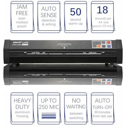 SINCHI Auto Sense, 75-250 Micron Laminating Machine for Office and School, 50-Second Warm-up, 1000 mm/Minute, Never-Jam, Heavy Duty, A3-Size Thermal Laminator Machine, Foil Applicator