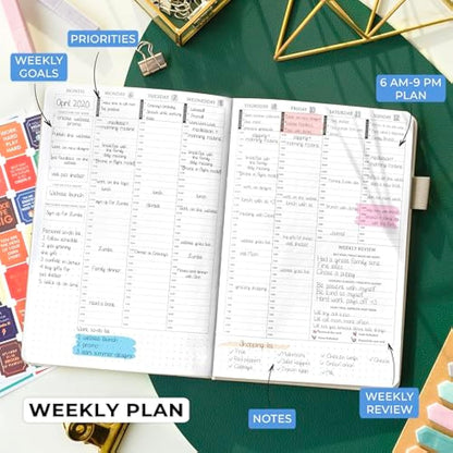 Legend Planner Hourly Schedule – Weekly & Daily Organizer with Time Slots. Appointment Book Journal for Work, Undated, A5 (Seashell)