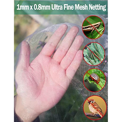 Wohohoho Garden Insect Mesh Netting 10ft x 64ft (3m x 20m), 1mm Ultra Fine Plant Covers for Garden Protection. Mosquito Net Pest Barrier for Vegetables Fruits Greenhouse Row Cover Raised Bed Barrier