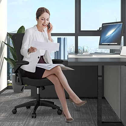 naspaluro Office Chair Ergonomic Desk with 90° Flip-up Armrest Lumbar Support, Height Adjustable Chair, Executive Swivel Computer Padded Seat Cushion for Home/Office