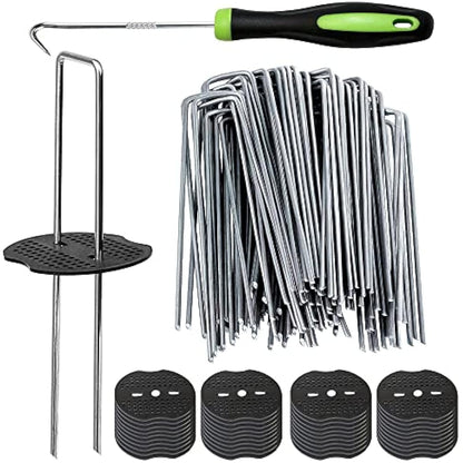 Bakulyor 200 Weed Control Membrane Pegs + 200 Buffer Washer, 6"/150mm Weed Mat Pegs