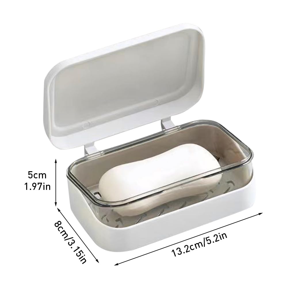 Soap Case Holder, 2 Layers Soap Dish Tray with Removable Drainer and Lid, Portable Rectangular Soap Dish Container for Bathroom Shower Gym Laundry