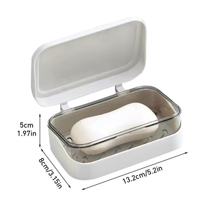 Soap Case Holder, 2 Layers Soap Dish Tray with Removable Drainer and Lid, Portable Rectangular Soap Dish Container for Bathroom Shower Gym Laundry