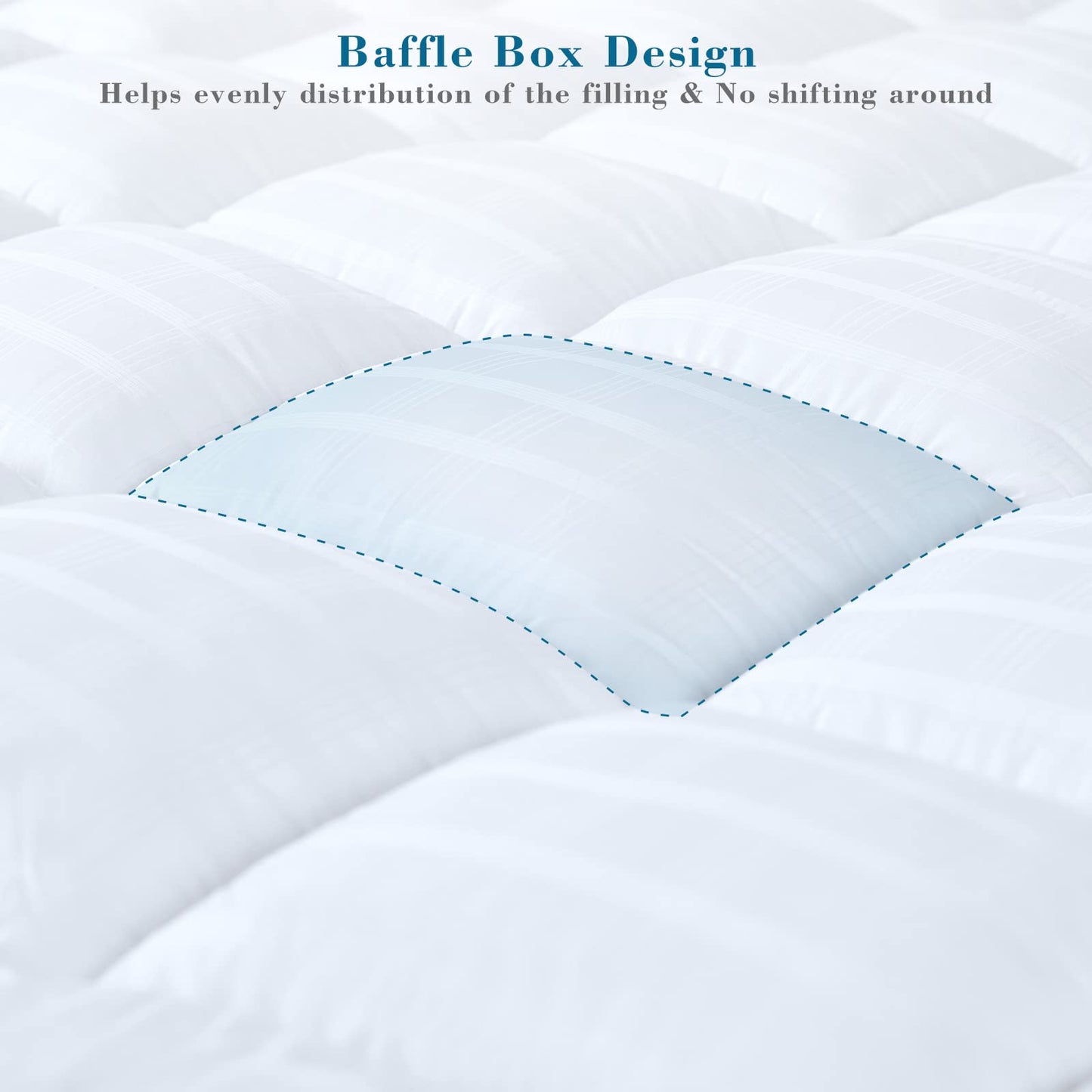 Threads For Bed Extra Thick Mattress Topper Double Bed 100% Cotton Cover, Soft Mattress Bed Topper Pad with Elastic Anchor Corner Straps, Baffle Box