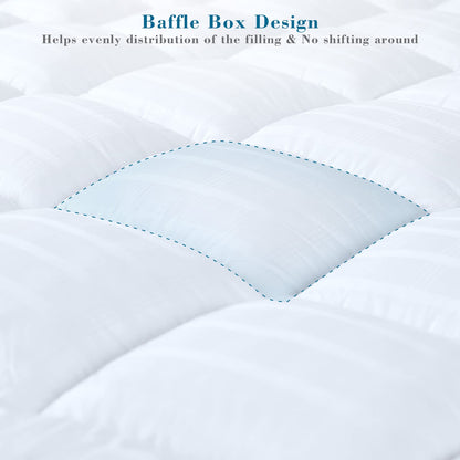 Threads For Bed Extra Thick Mattress Topper Double Bed 100% Cotton Cover, Soft Mattress Bed Topper Pad with Elastic Anchor Corner Straps, Baffle Box