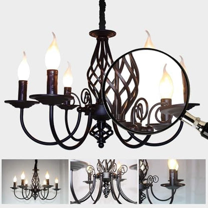 JIINOO Rustic Pendant Chandelier, French Country Vintage 6 Lights Chandeliers Farmhouse Pendant Light Fixture Height Adjustable Candle Wrought Iron Chandelier for Kitchen,Dining Room,Living Room,Foyer