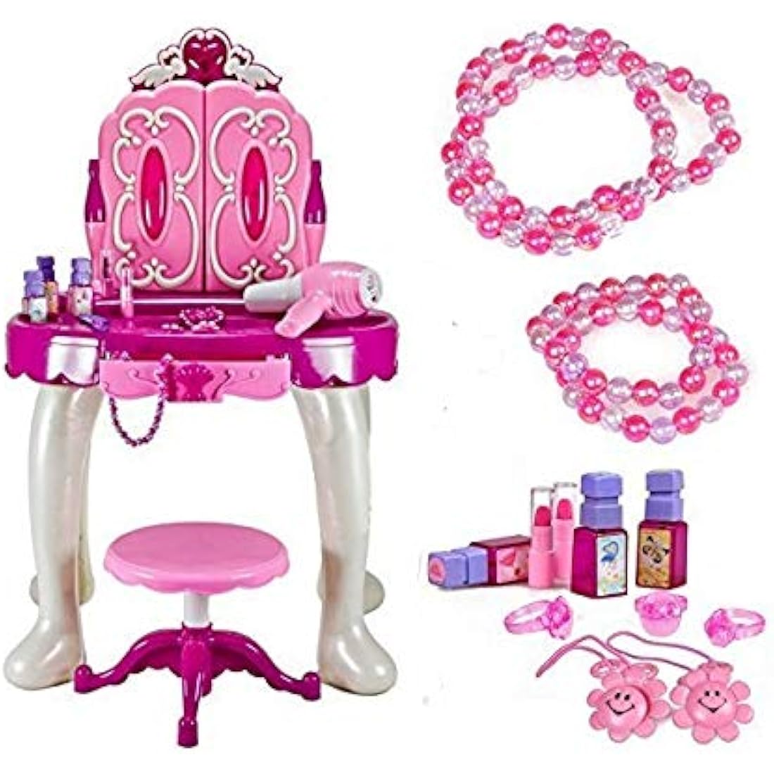 Delex® Girls Glamour Mirror Makeup Dressing Table Stool Playset Toy Vanity Light & Music Great Christmas XMAS Gift New