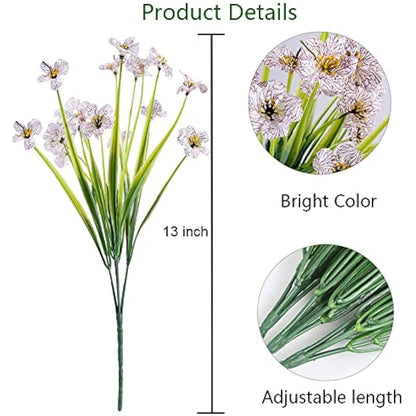 12 Bundles Artificial Flowers Outdoor UV Resistant Decorative Fake Flowers Greenery Shrubs Plants Faux Flowers Indoor Outside Hanging Planter Home Garden Porch Patio Window Box Wedding Decor (White)