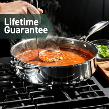 HexClad Hybrid Nonstick 5.5 Litre Deep Sauté Pan and Lid, Dishwasher and Oven-Safe, Induction Ready, Compatible with All Cooktops