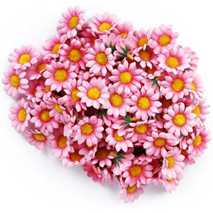 AKORD Approx 100pcs Artificial Gerbera Daisy Silk Flowers Heads for DIY Wedding Party (Dark Pink)