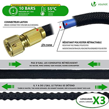 VOUNOT Flexible Garden Hose 30m, Expandable Water Hose Pipe with 8 Modes Water Spray Nozzles Soap Dispenser, Magic Water Pipe, Black