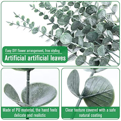 Yueshop 20PCS Eucalyptus Stems 38cm/15in Artificial Green with Hoarfrost Effect Vine Leaves Garland for Home, Wedding, Shop Decoration