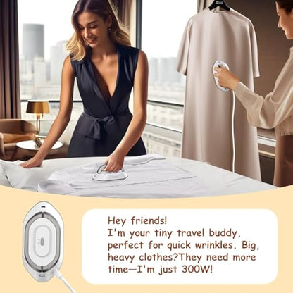 Newbealer Travel Iron - Mini Iron with Dual Voltage-220V/120V for Clothes, Compact Iron with Small Pouch for Global Travel, Quilting & Sewing, Silver
