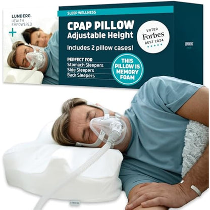 Lunderg CPAP Pillow for Side & Back Sleepers - Medium-Firm Memory Foam with Adjustable Height - 2 Pillowcases Included - Reduce Air Leaks & Mask Pressure for Better Sleep - Compatible with ALL Masks