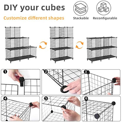 AWTATOS Cube Storage Unit, 6 Cube Wire Storage Shelves, Multifunctional DIY bookcases and Shelving Units Perfect for Office/Livingroom/kitchen/Bathroom, Black USCIH06BE
