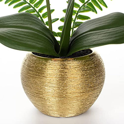 Briful Artificial Orchid Plants White Orchid Real Touch Flowers Artificial Phalaenopsis Flower Stems in Gold Ceramic Pot Fake Orchid Flowers for Home Decor Wedding Table Centerpiece