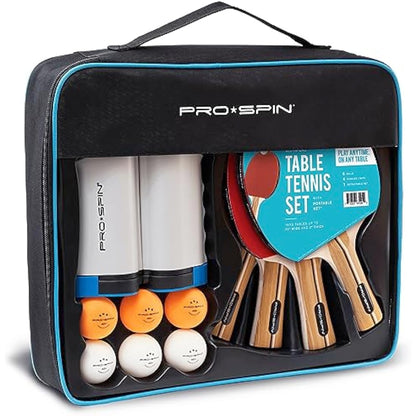 PRO SPIN Portable Table Tennis Set | Premium All-in-One Kit with Retractable Table Tennis Net for Any Table, Bats, 3-Star Ping Pong Balls & Storage Case | Great Gift & Indoor/Outdoor Game