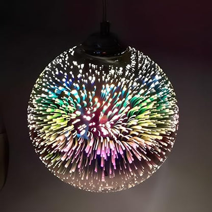 KRUIHAN 3D Firework Light Glass Pendant Light Shade Hanging Ceiling Lights E27 Base Coloured Chandelier for Bedroom,Living Room,Kitchen,25CM(Silver)