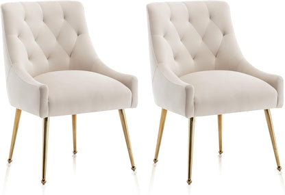 SEYNAR Dining Chair Set of 2,Modern Velvet Dining Chairs with Gold Legs,Elegant Tufted Accent Chairs for Reception, Living Room or Study Room