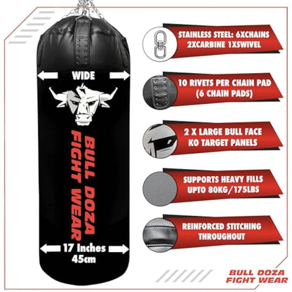 BULLDOZA Heavy-Duty Self-Fill XL Tank Punching Bag – 4ft & 5ft Boxing Bag with Chains, Swivel & Carabiners – Pro-Grade for Boxing, MMA, Kickboxing & Fitness