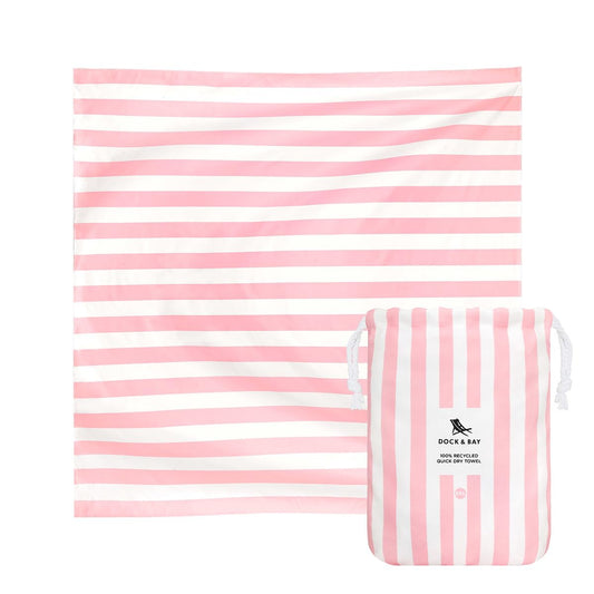 Dock & Bay Quick Drying Towel - for Sports & Gym - Compact, Lightweight - 100% Recycled - Includes Bag - Cabana Light - Malibu Pink, Double Extra