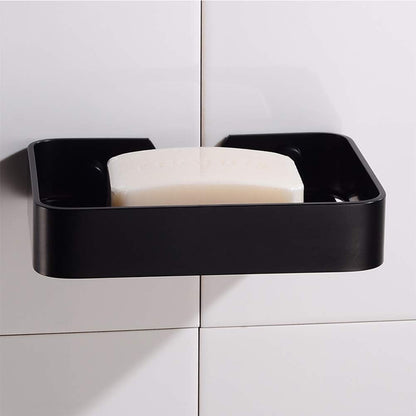 TOPINCN Aluminium Soap Holder, Rectangular Black Soap Dish with Drain, Drill-Free or Bonding Installation, Ideal for Shower, Bathroom Sink