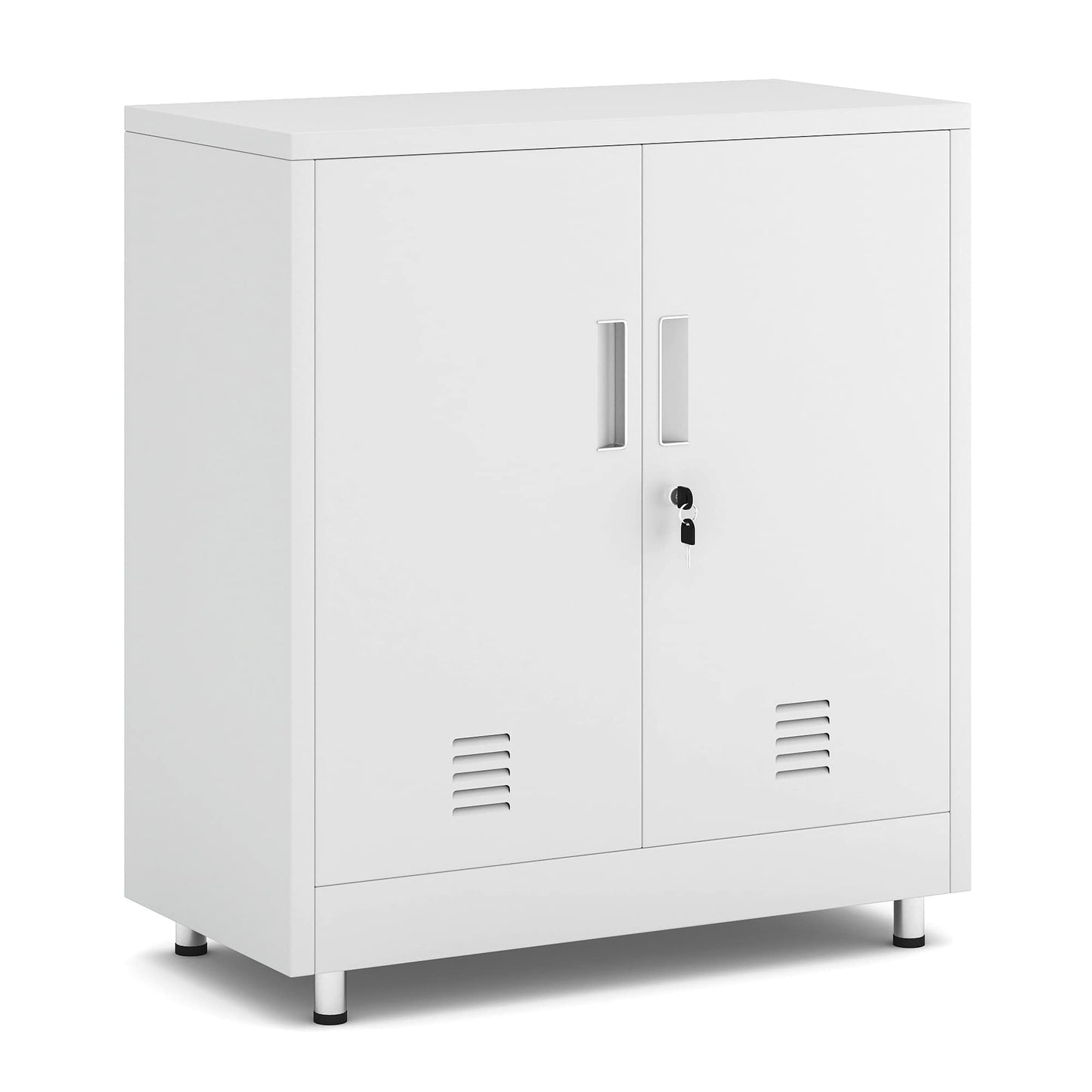 JINGUR Metal Storage Cupboard with Locking Doors and Adjustable Shelf, Small Lockable Sideboard Buffet Cabinet for Home Office Hallway Entryway
