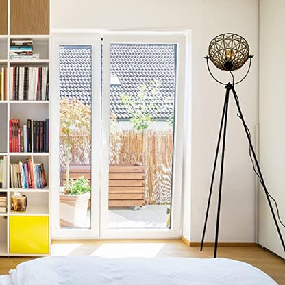 Osasy Geometric Rattan Floor Lamp, Tripod Standing Lamp with Woven Shade, Modern Corner Light for Living Room,E27 Base,Height 169cm