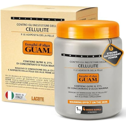 GUAM Seaweed Mud Anti Cellulite Treatment for Legs & Thighs - 1kg Natural Tightening Hot Body Mask - Skin Firming Antioxidant Cellulite Remover to Reduce Imperfections, Improves Tone & Elasticity