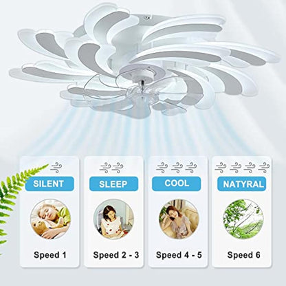 YUNZI LED 50W Ceiling Fan with Lamp, Quiet Fan Ceiling Light, Modern Dimmable Ceiling Fan Lighting for Living Room Dining Room Bedroom Kitchen, Adjustable 6 Speeds, White 80CM