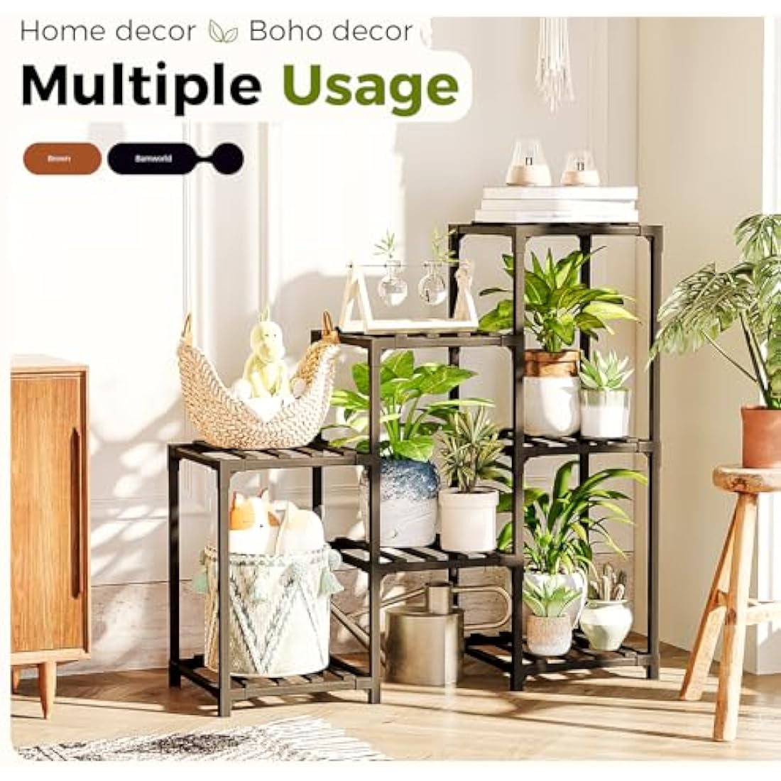 Bamworld Plant Stand Indoor Outdoor Wood Plant Stands for Multiple Plants, Plant Shelf Ladder Table Plant Pot Stand for Living Room, Patio, Balcony, Plant Gardening Gift