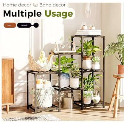 Bamworld Plant Stand Indoor Outdoor Wood Plant Stands for Multiple Plants, Plant Shelf Ladder Table Plant Pot Stand for Living Room, Patio, Balcony, Plant Gardening Gift