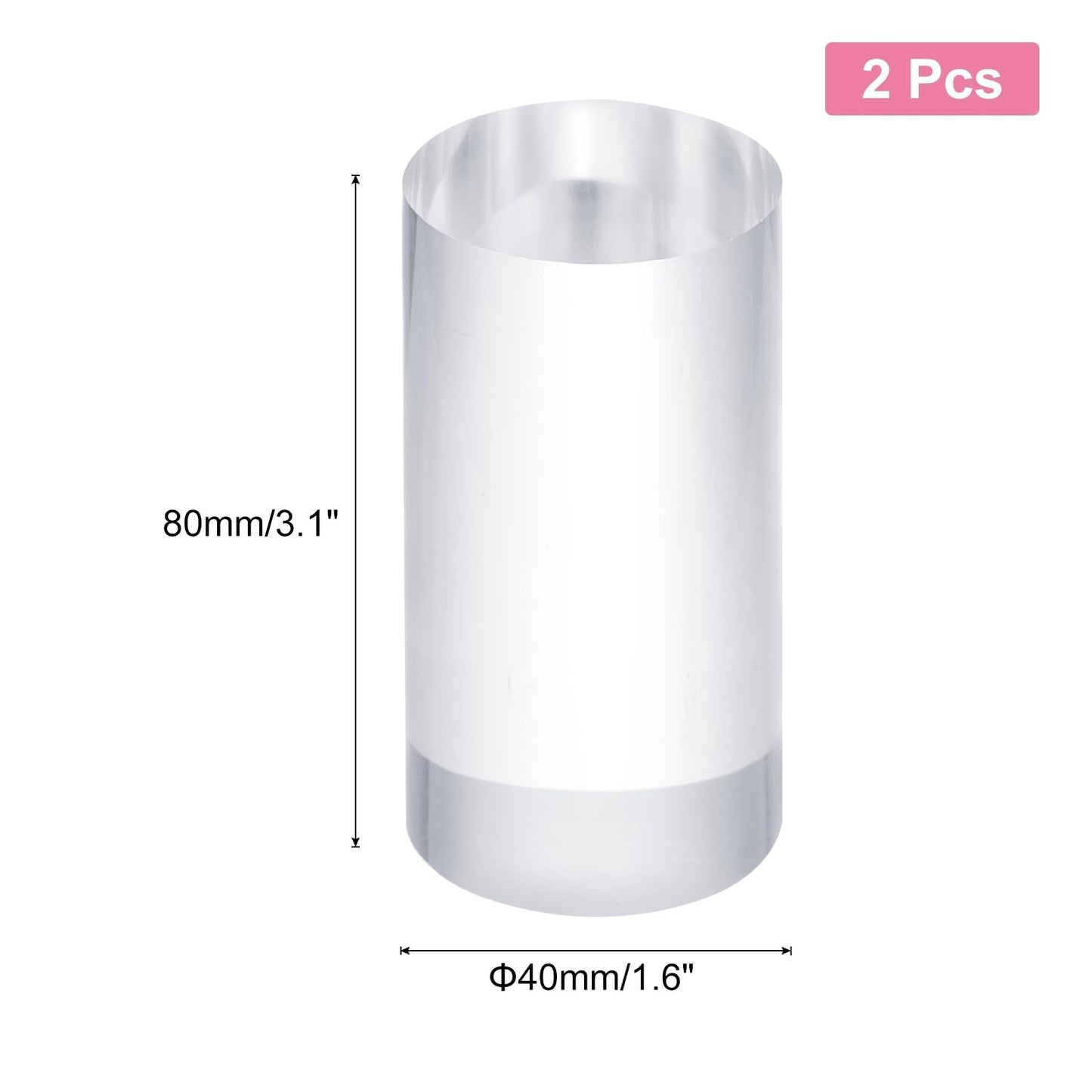 sourcing map 2pcs Acrylic Cylinder Display Blocks, 40 x 80 mm/1.6" x 3.1" Clear Jewelry Display Base Polished Cube Riser Stand Display Holder Base