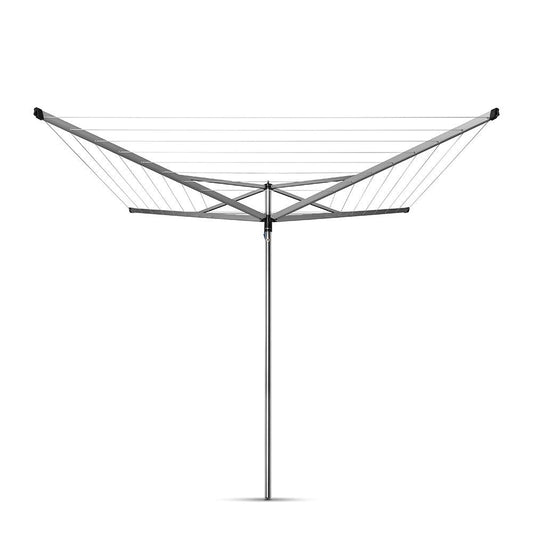 Brabantia 40m Essential Rotary Washing Line (Metallic Grey) Collapsible Umbrella System, 4 Arm Outdoor Clothes Dryer + 35mm Plastic Ground Tube