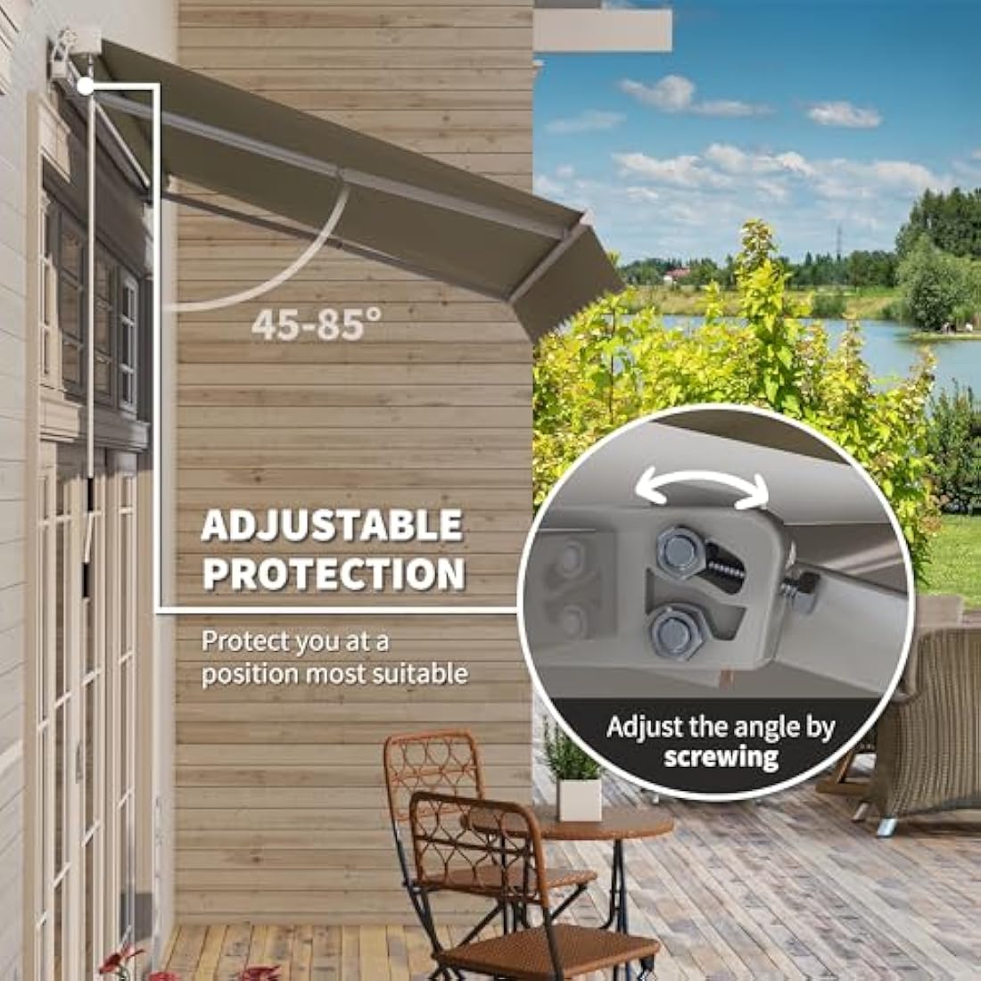 Outsunny 2.5m x 2m Garden Patio Manual Awning Canopy Sun Shade Shelter Retractable with Winding Handle Khaki