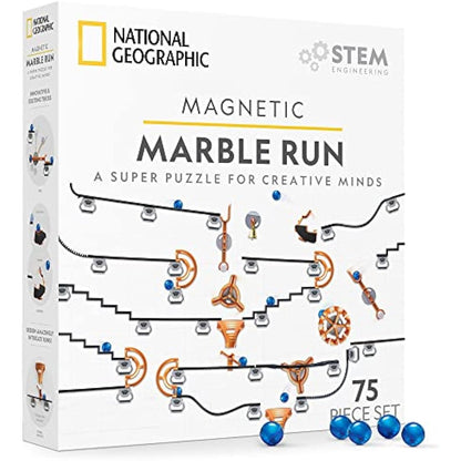 NATIONAL GEOGRAPHIC Magnetic Marble Run - 75-Piece STEM Building Set for Kids & Adults with Magnetic Track & Trick Pieces & Marbles for Building A Marble Maze, STEM Project (Amazon Exclusive)