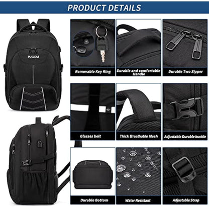 Extra Large Backpack 55L,18.4 Inch Travel Laptop Work Bag with USB Charging Port Big Business Flight Approved TSA Heavy Duty Computer Rucksack for Men Women College School,Black
