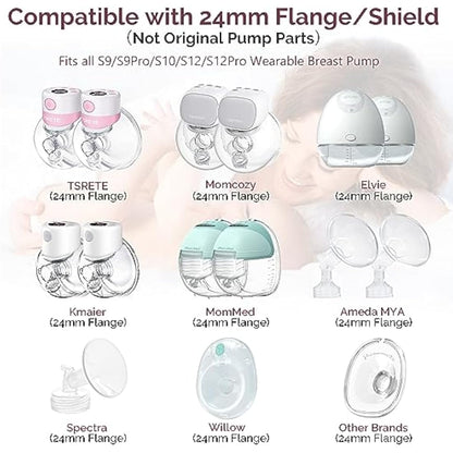 semai Flange Inserts 13/15/17/19/21mm Compatible with Medela/Momcozy S12 Pro/S9 Pro/S12/S9/Spectra/Elvie 24mm Breast Pump Flanges, Reduce 24mm Nipple Tunnel Down to Correct Size, 5PCS (NOT 5 Pairs)