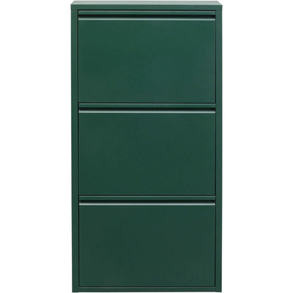 KARE Design Shoe cabinet Caruso, green, 103x50x15 cm, Metal, with 3 flaps, Shoe storage for 6 pairs of shoes, narrow, space-saving, tall, Shoe rack