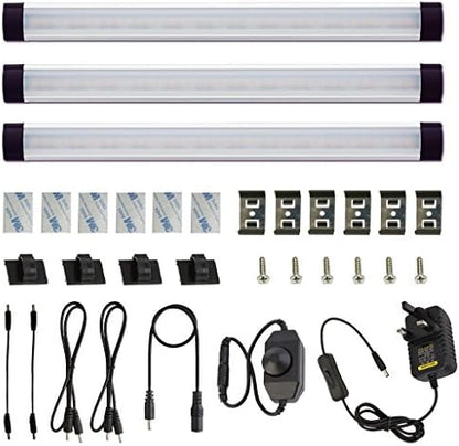 AlBOO Under Cabinet Kitchen Lights Wired LED Dimmable Warm White,28cm Under Cupboard Kitchen Lights 12V Plug in with Mains,Ultra Thin Fixture Under Couter Lights Display Lights for Cabinet 3 Pack