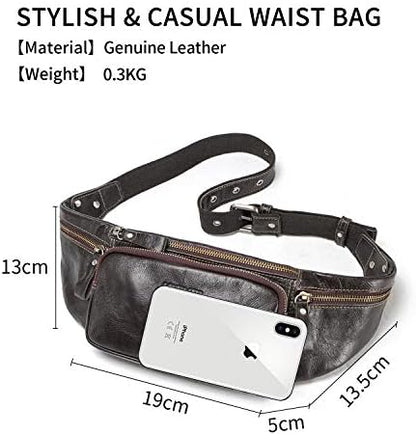 FANDARE Waist Packs Men Sling Bag Waist Pouch Leather Fanny Pack Waterproof Chest Bag Business Travel Running Cycling Sports Crossbody Bag Multipurpose Shoulder Bag